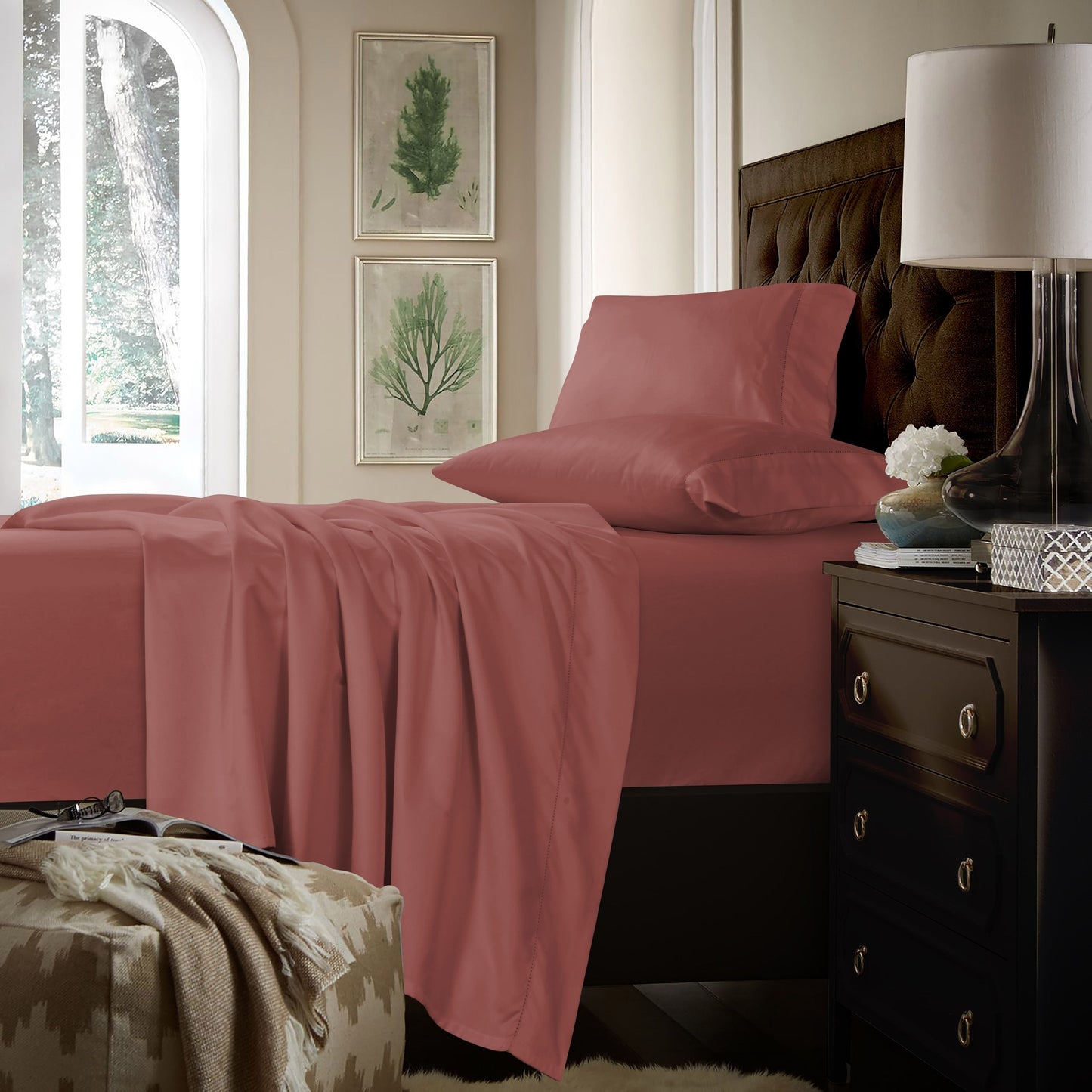 Set di lenzuola con tasche extra profonde in cotone 750TC con lenzuolo piatto oversize