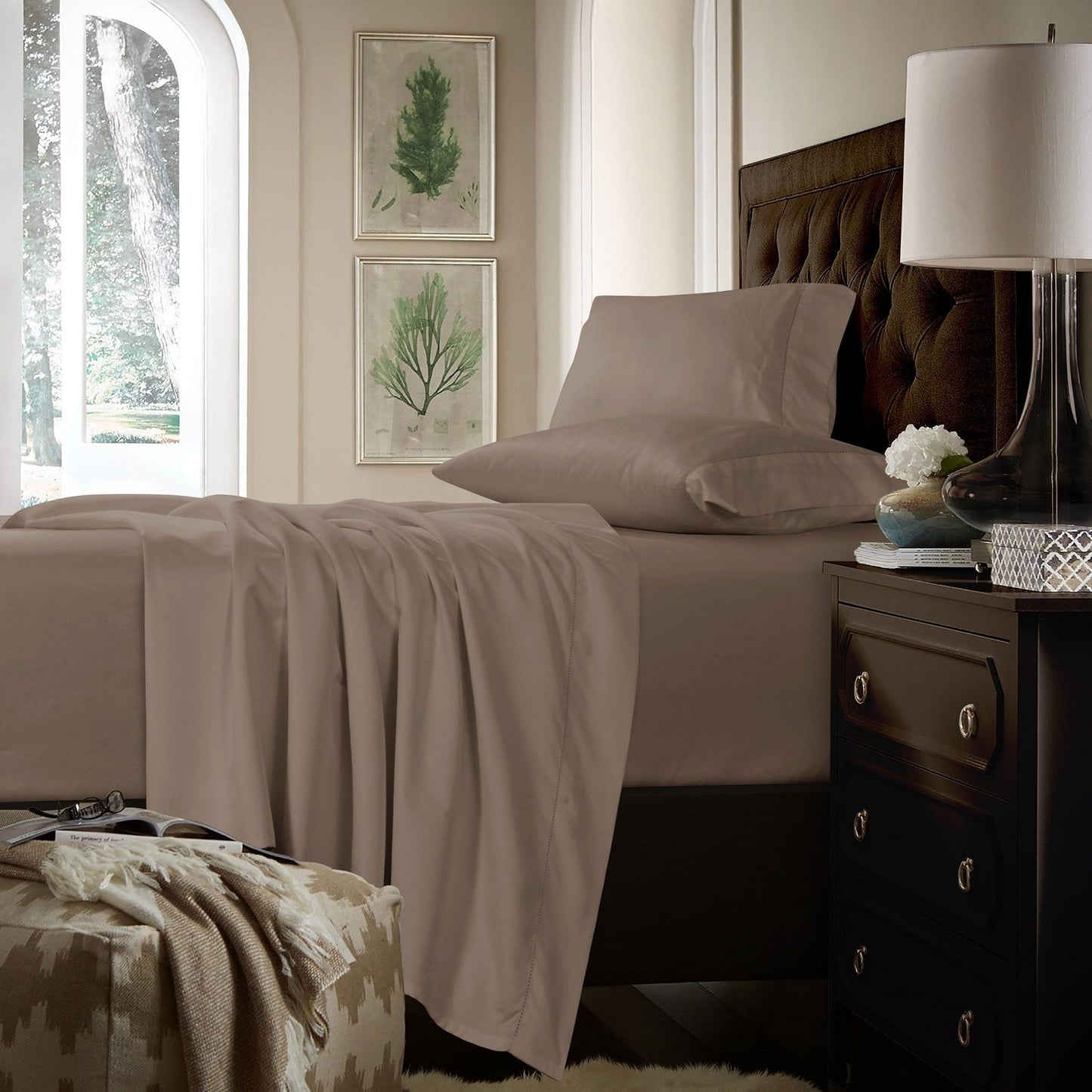 Set di lenzuola con tasche extra profonde in cotone 750TC con lenzuolo piatto oversize