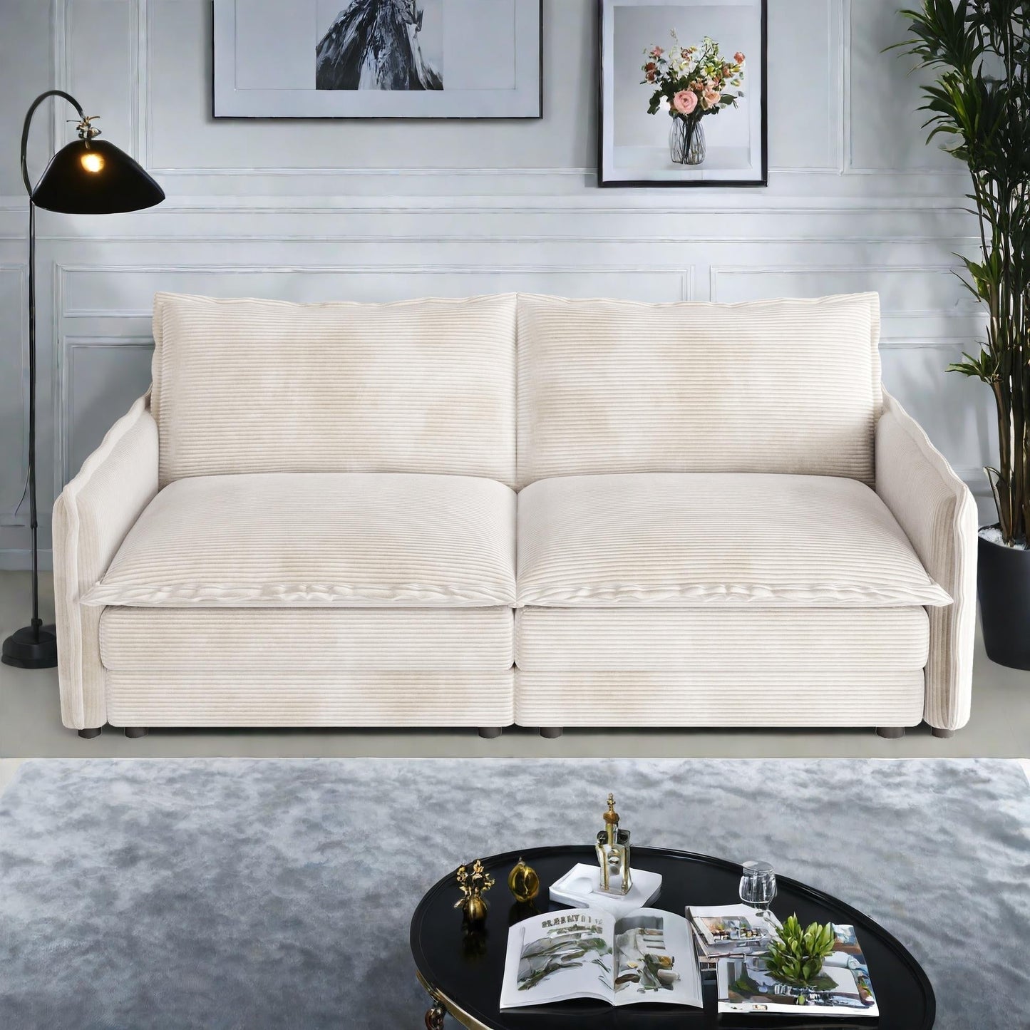 Divano a 2 posti in velluto a coste da 75 pollici con seduta profonda e 2 cuscini per soggiorno