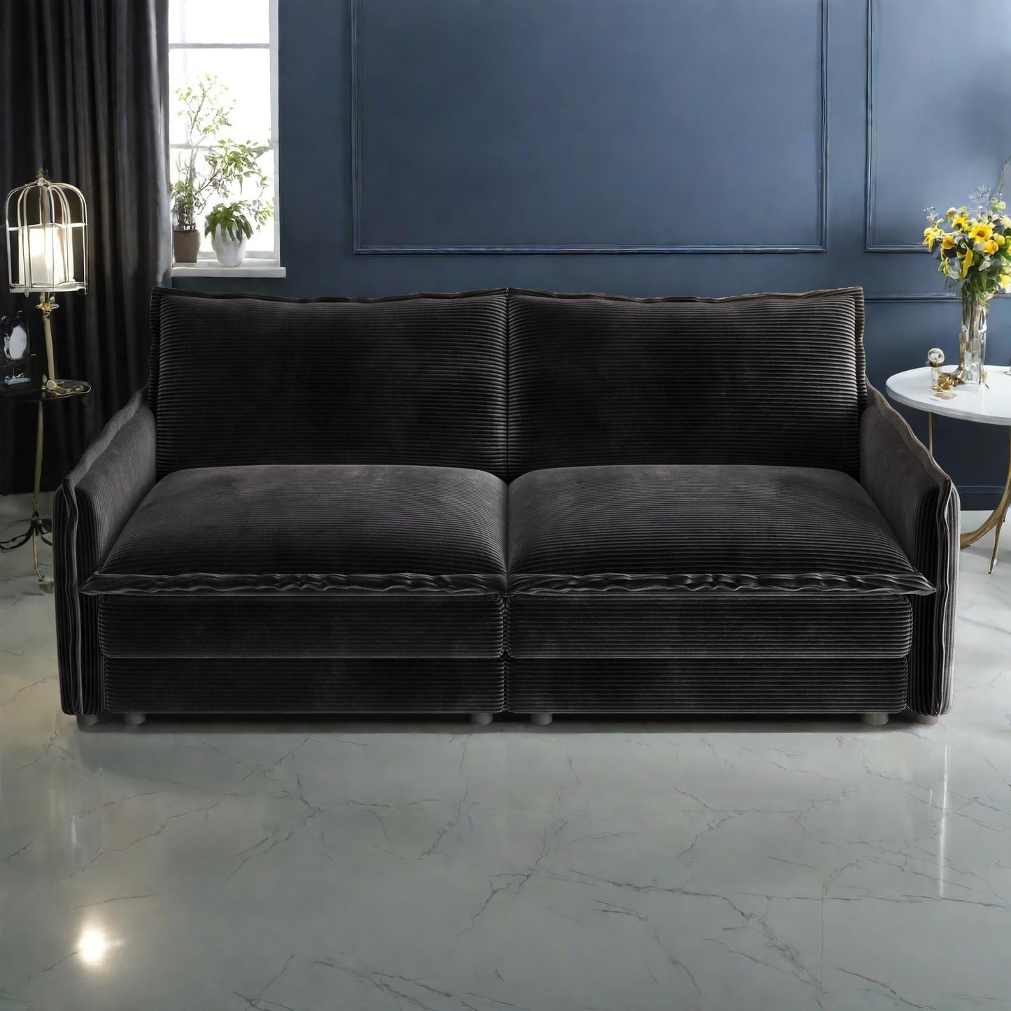 Divano a 2 posti in velluto a coste da 75 pollici con seduta profonda e 2 cuscini per soggiorno