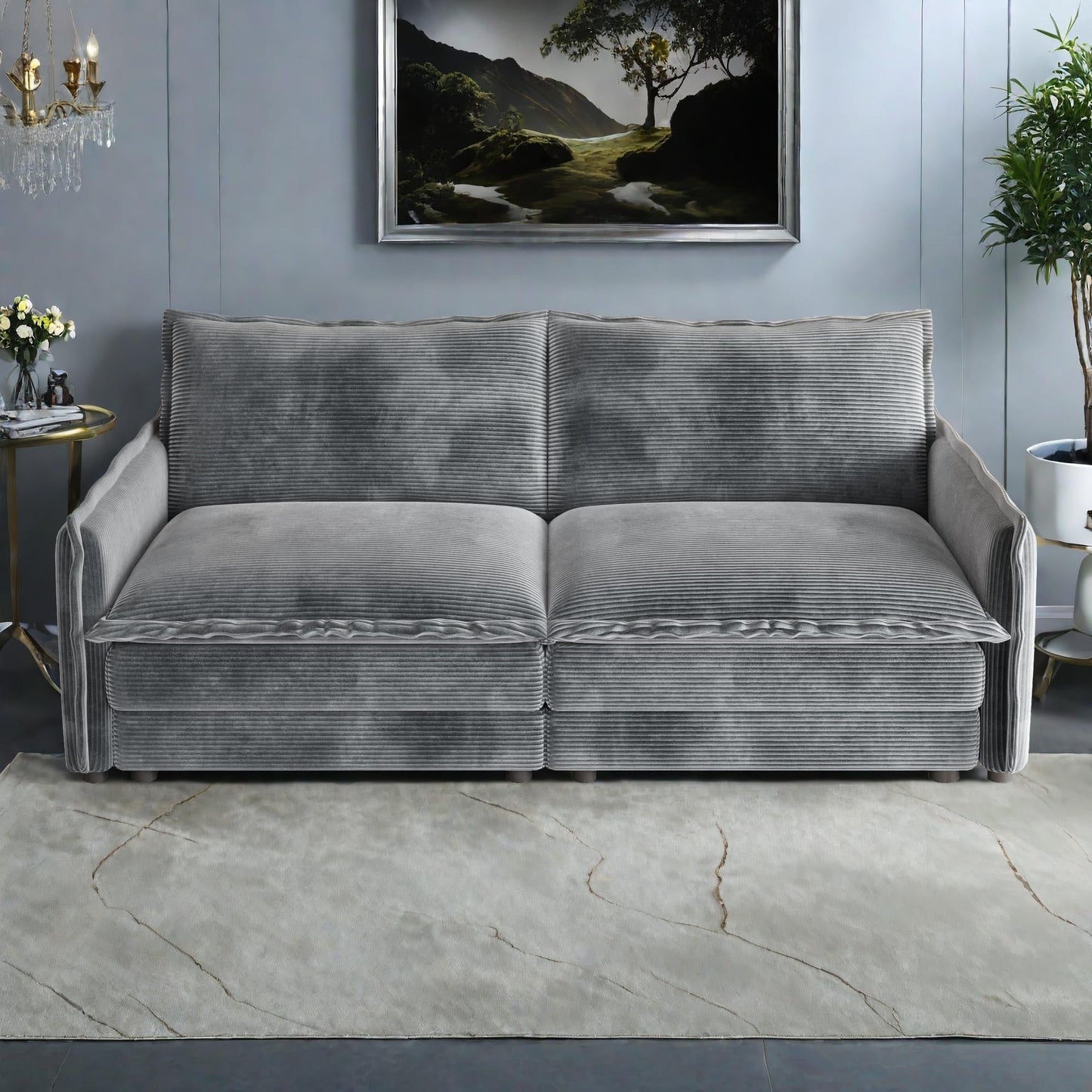 Divano a 2 posti in velluto a coste da 75 pollici con seduta profonda e 2 cuscini per soggiorno