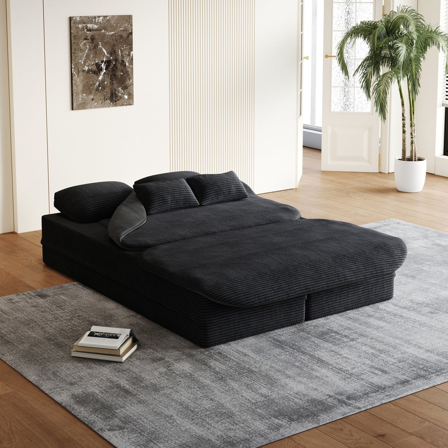 Divano letto pieghevole convertibile 2 in 1 da 75'' in schiuma con coperta multifunzionale