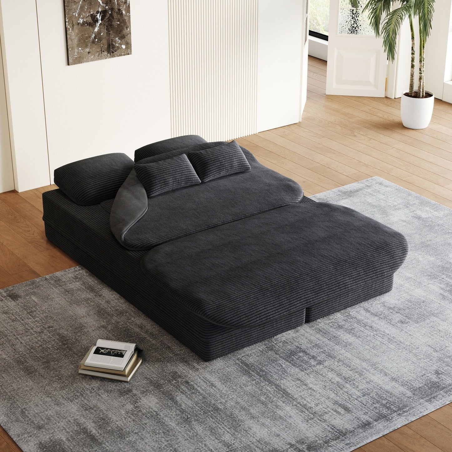 Divano letto pieghevole convertibile 2 in 1 da 75'' in schiuma con coperta multifunzionale