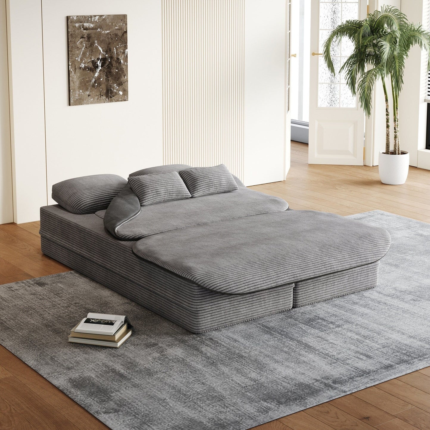 Divano letto pieghevole convertibile 2 in 1 da 75'' in schiuma con coperta multifunzionale