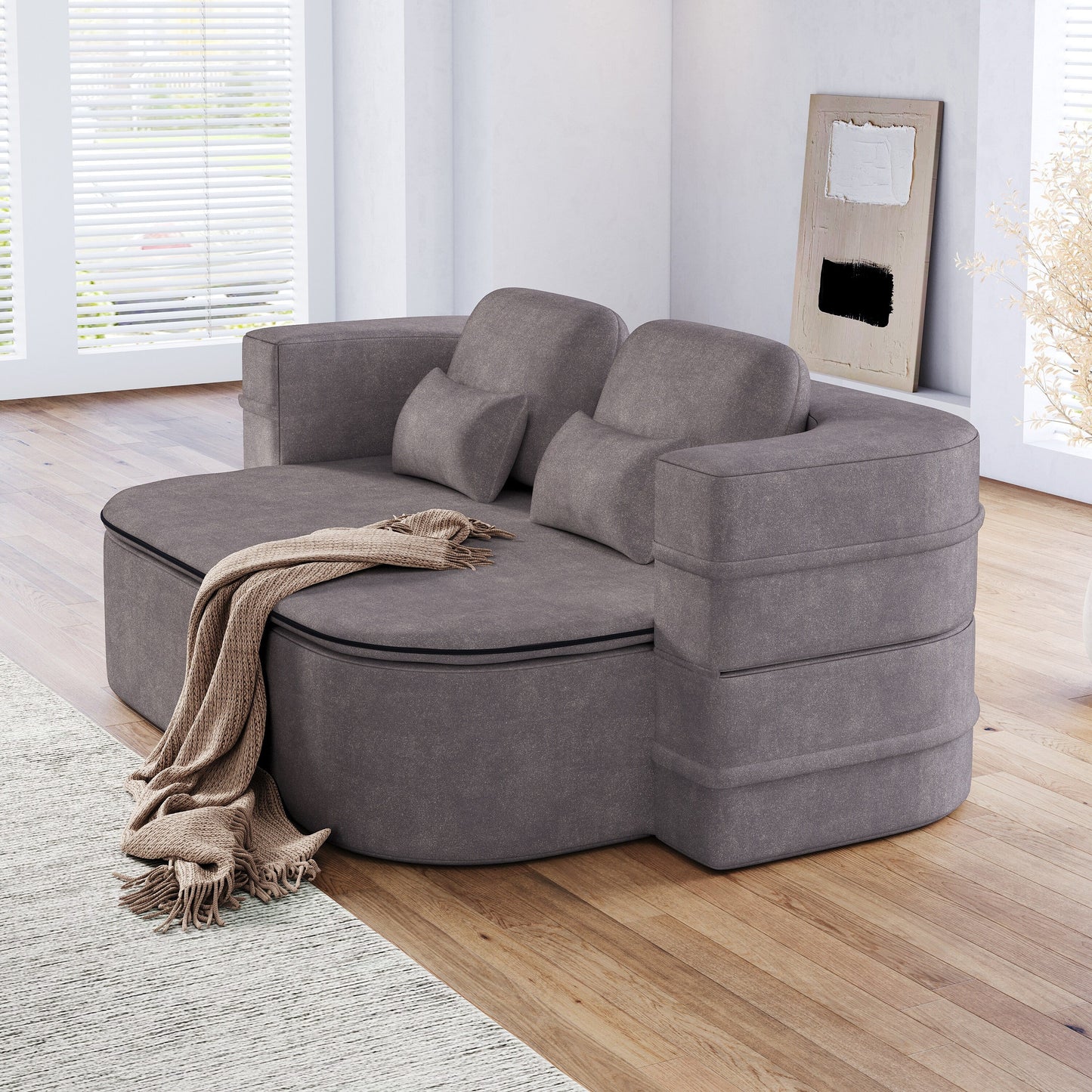 Divano letto pieghevole 2 in 1 da 75'', divano letto trasformabile in ciniglia di schiuma con coperta multifunzionale, divano da salotto