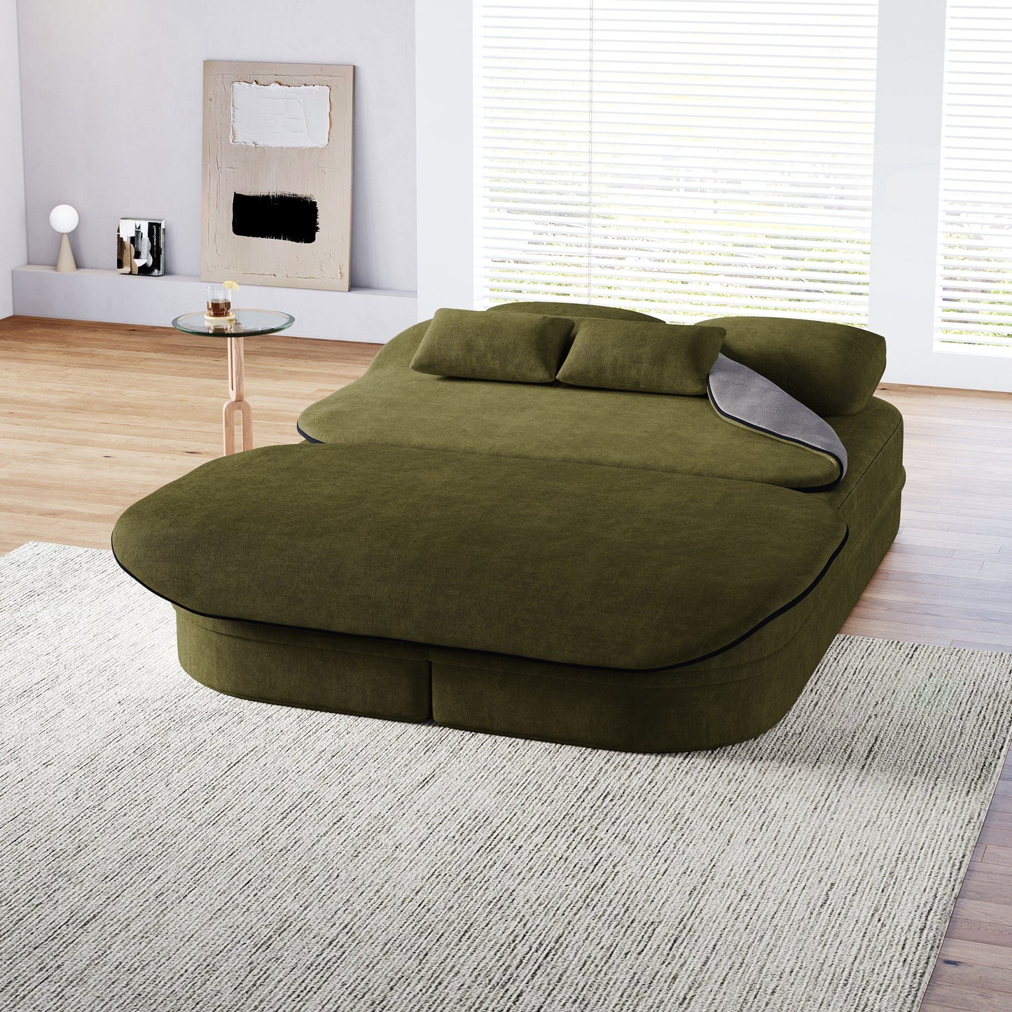 Divano letto pieghevole 2 in 1 da 75'', divano letto trasformabile in ciniglia di schiuma con coperta multifunzionale, divano da salotto