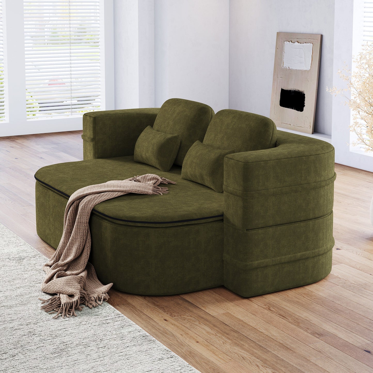 Divano letto pieghevole 2 in 1 da 75'', divano letto trasformabile in ciniglia di schiuma con coperta multifunzionale, divano da salotto
