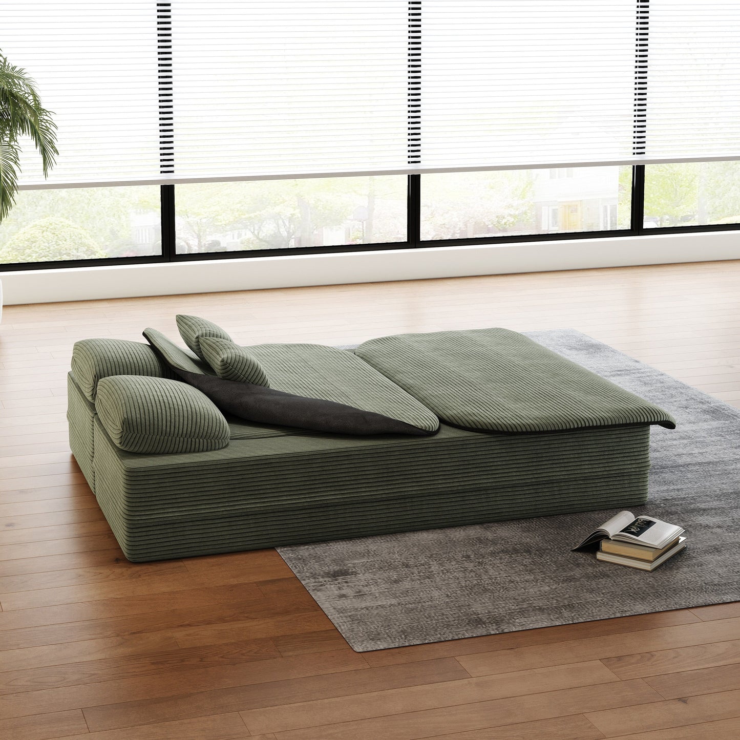 Divano pieghevole 2 in 1 da 75'', divano letto trasformabile in schiuma con coperta multifunzionale, divano da pavimento