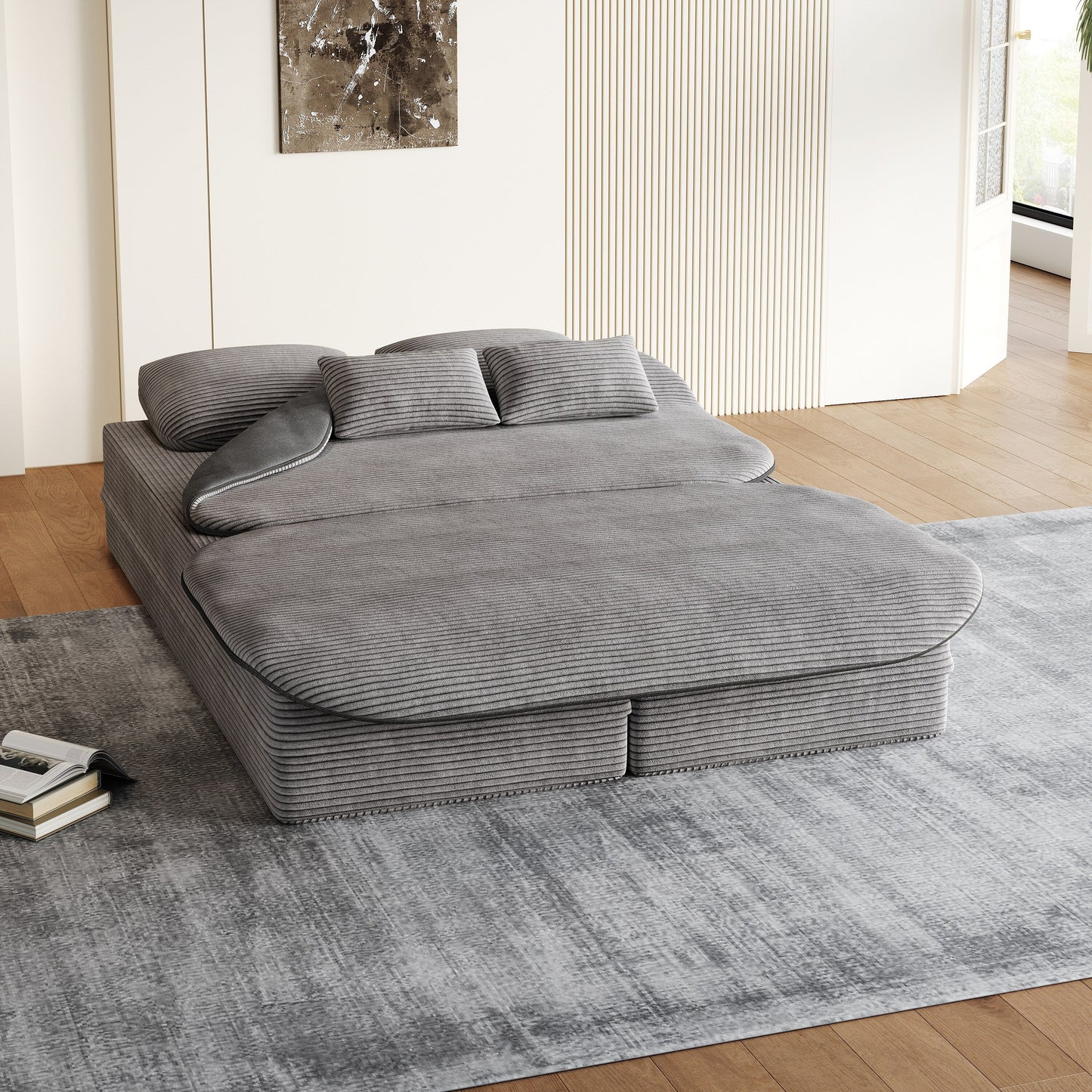 Divano pieghevole 2 in 1 da 75'', divano letto trasformabile in schiuma con coperta multifunzionale, divano da pavimento