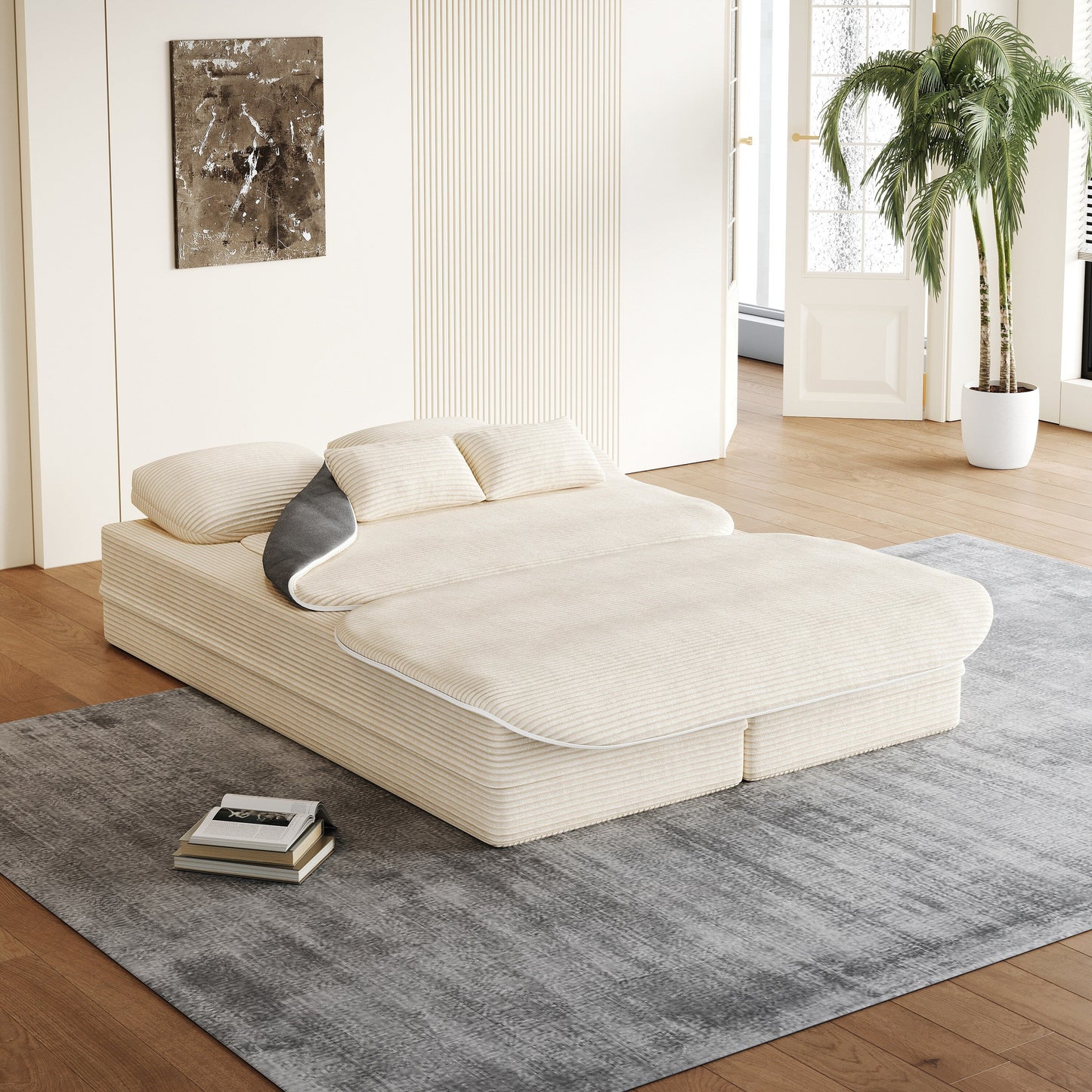 Divano pieghevole 2 in 1 da 75'', divano letto trasformabile in schiuma con coperta multifunzionale, divano da pavimento
