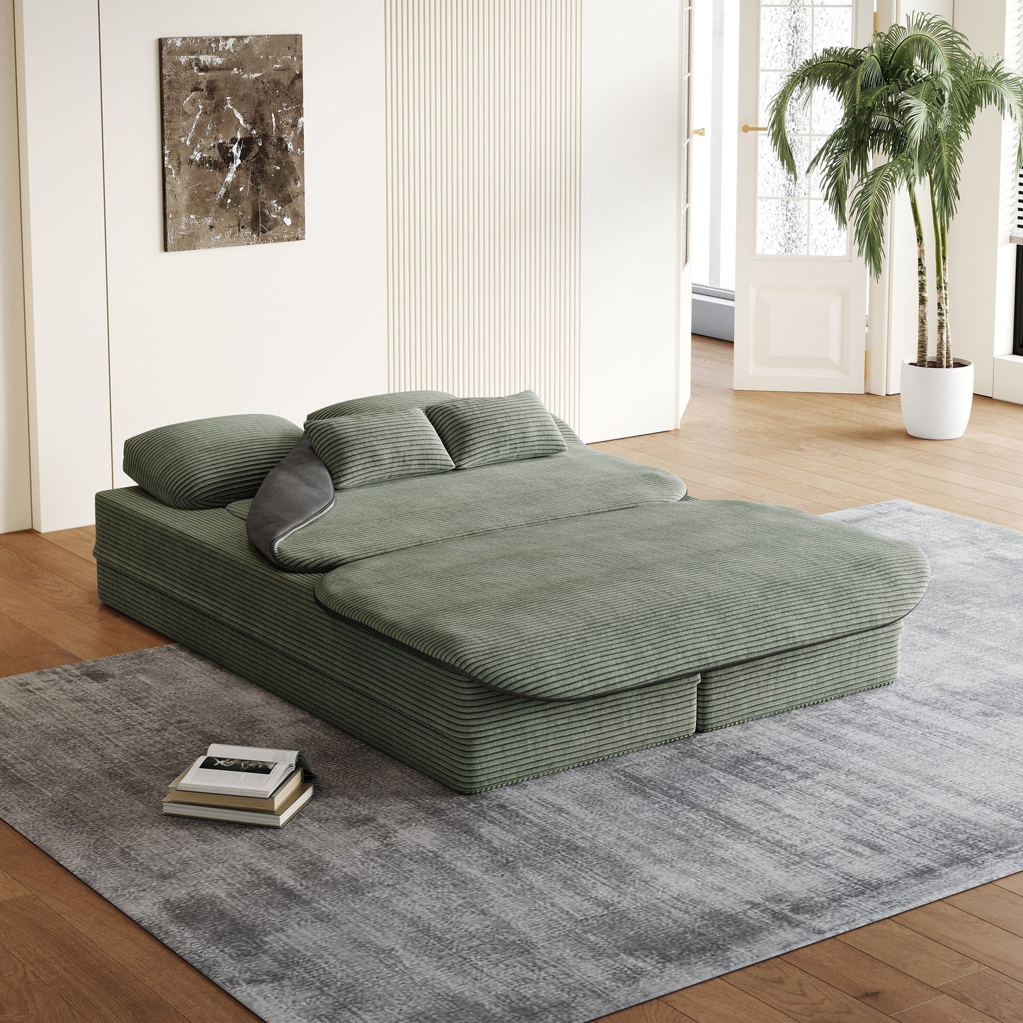 Divano pieghevole 2 in 1 da 75'', divano letto trasformabile in schiuma con coperta multifunzionale, divano da pavimento