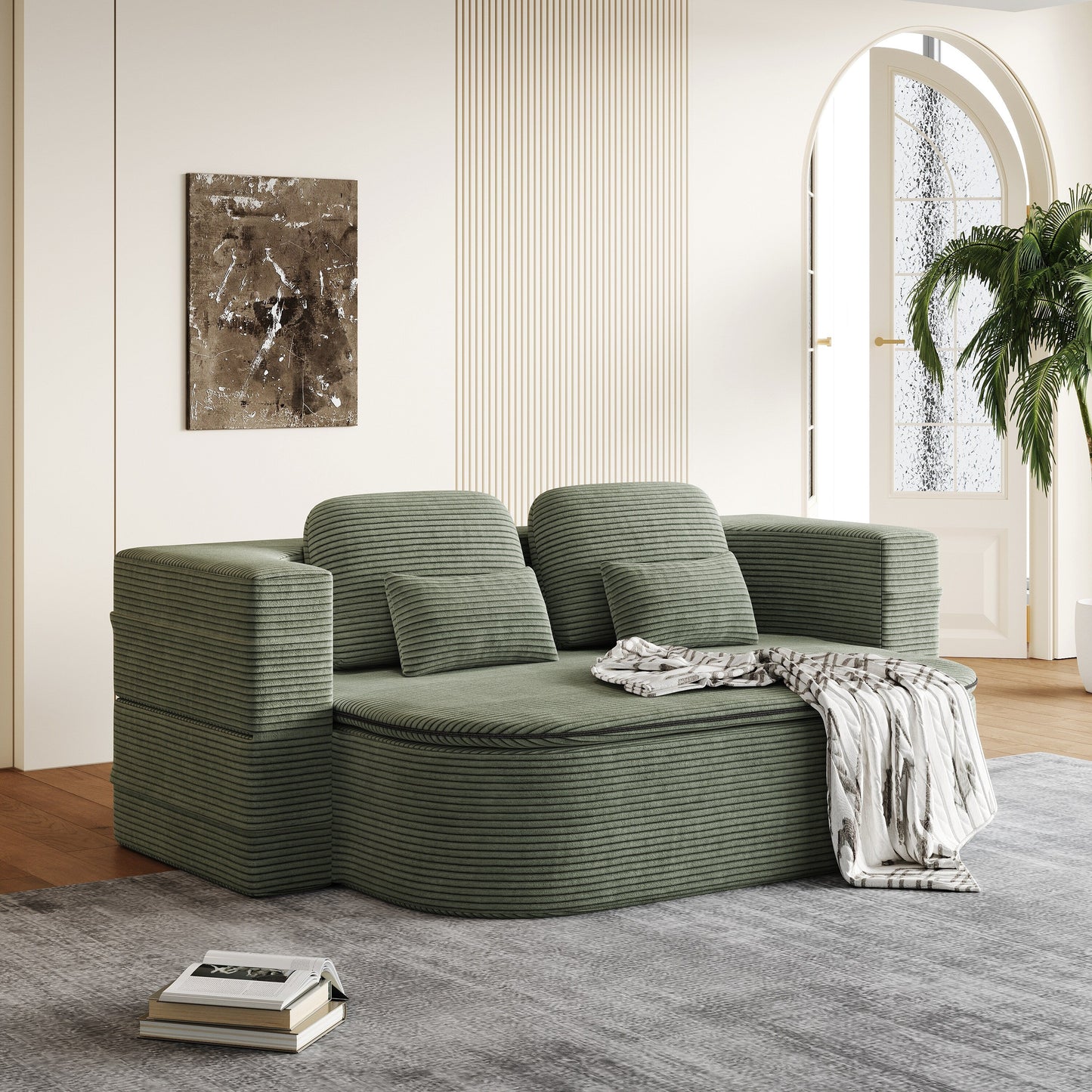 Divano pieghevole 2 in 1 da 75'', divano letto trasformabile in schiuma con coperta multifunzionale, divano da pavimento