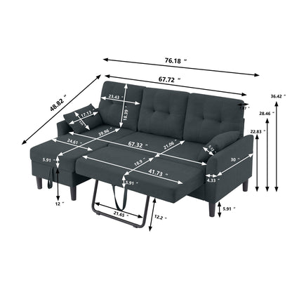 Divano letto imbottito estraibile 76.18 con chaise longue contenitore
