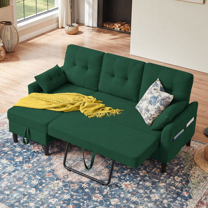 Divano letto imbottito estraibile 76.18 con chaise longue contenitore