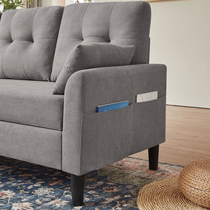 Divano letto imbottito estraibile 76.18 con chaise longue contenitore