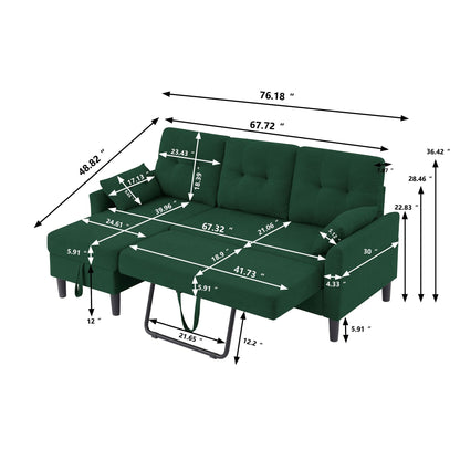 Divano letto imbottito estraibile 76.18 con chaise longue contenitore