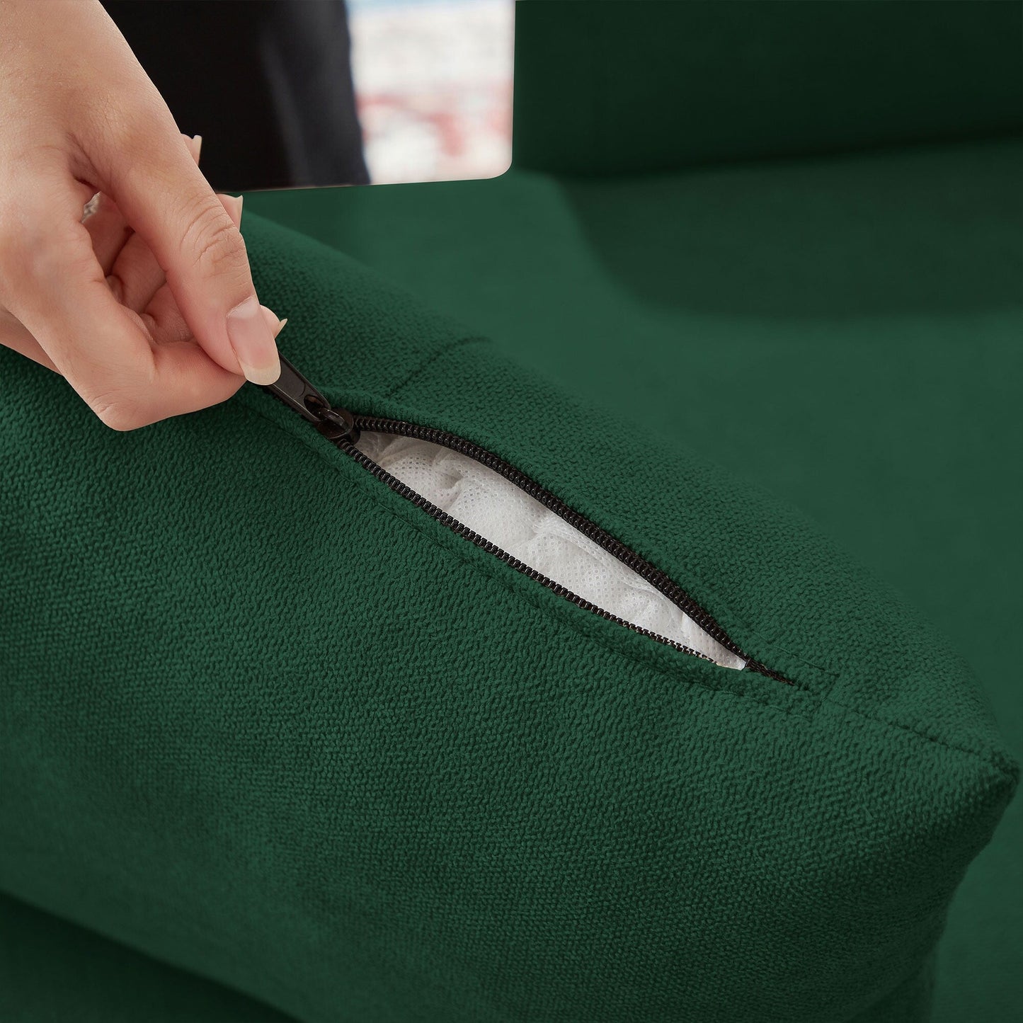 Divano letto imbottito estraibile 76.18 con chaise longue contenitore