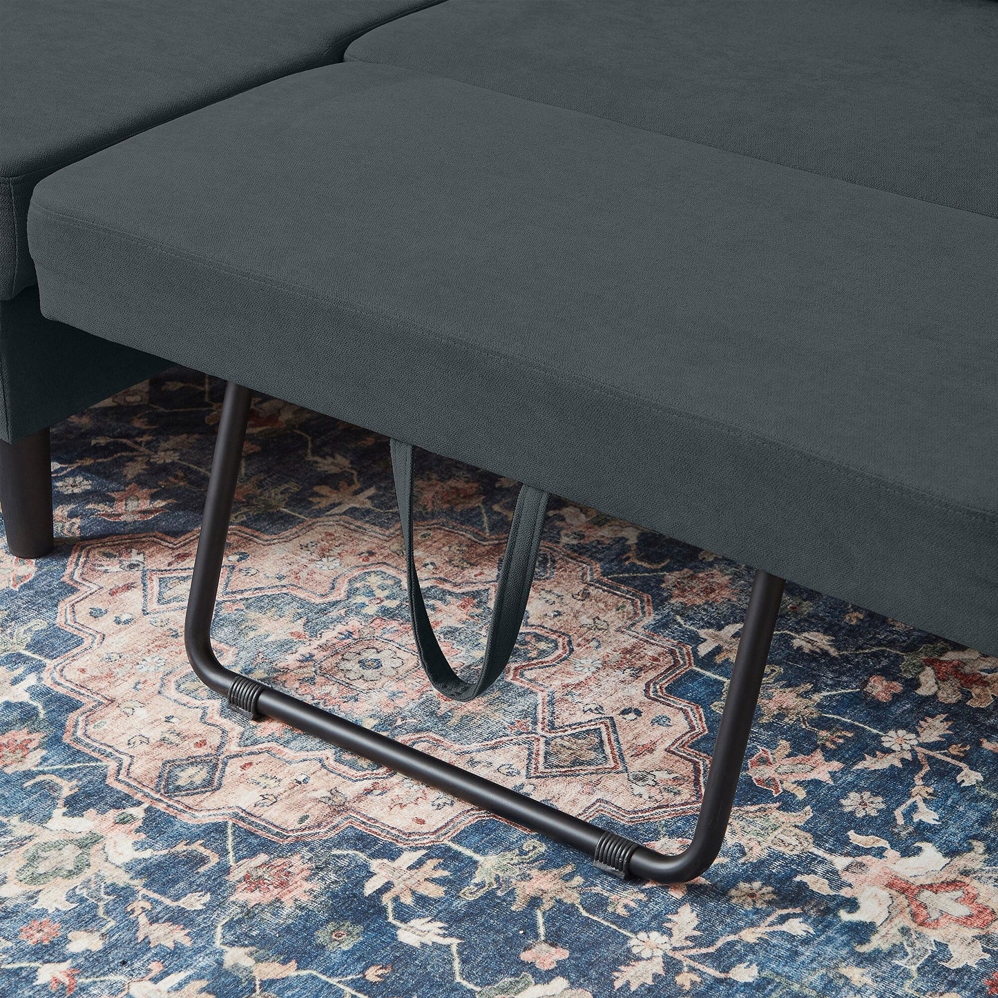 Divano letto imbottito estraibile 76.18 con chaise longue contenitore