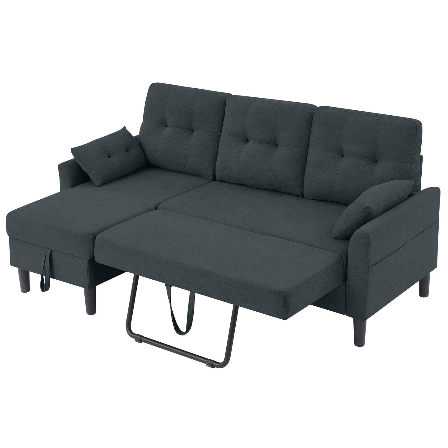 Divano letto imbottito estraibile 76.18 con chaise longue contenitore