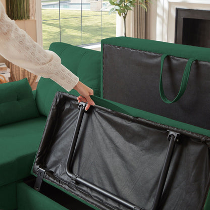 Divano letto imbottito estraibile 76.18 con chaise longue contenitore