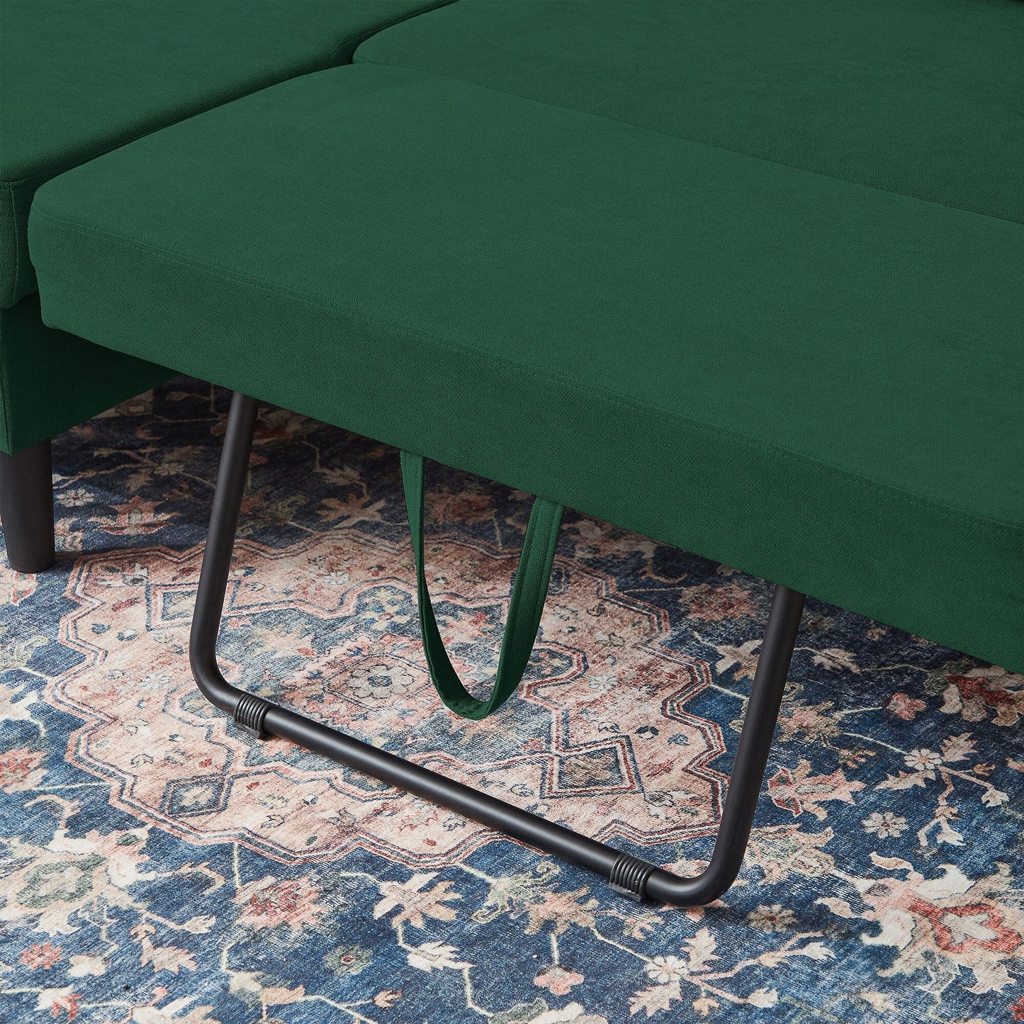 Divano letto imbottito estraibile 76.18 con chaise longue contenitore