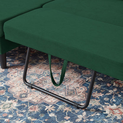 Divano letto imbottito estraibile 76.18 con chaise longue contenitore