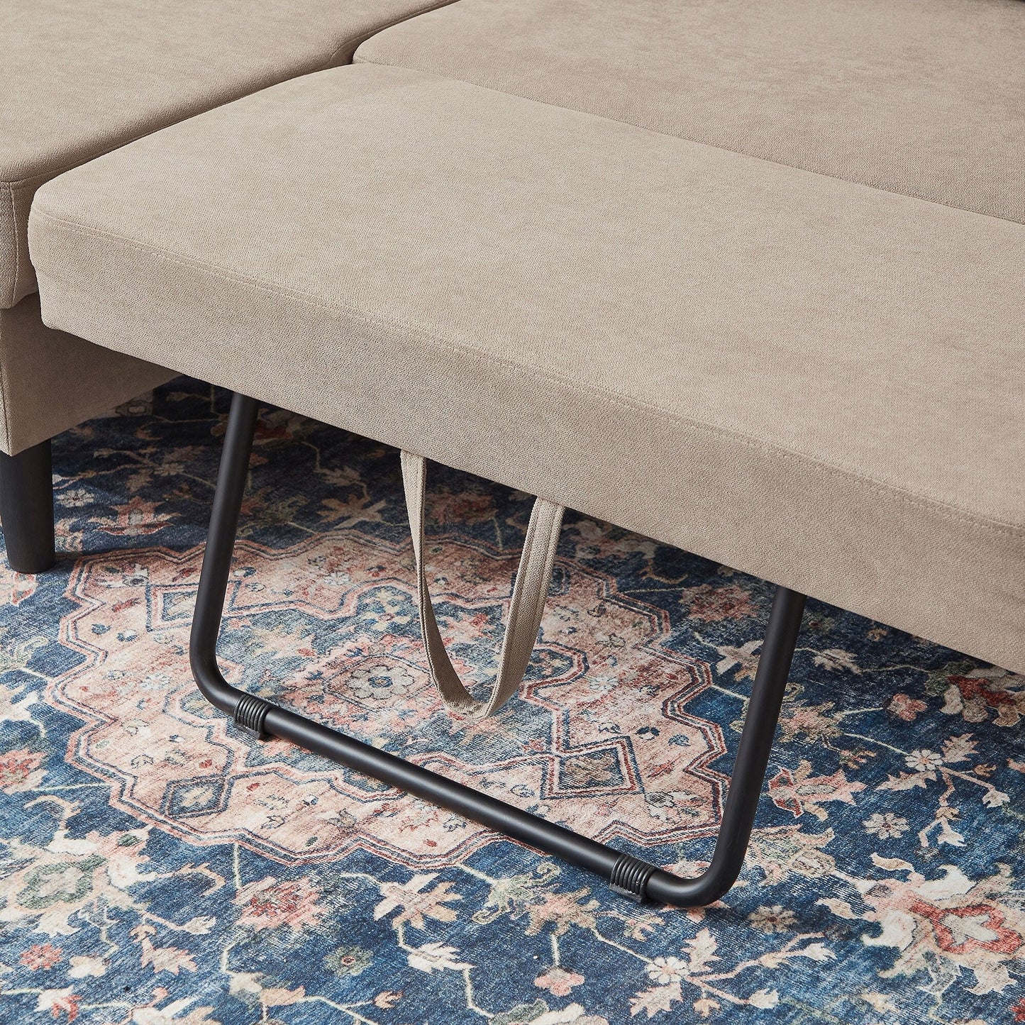 Divano letto imbottito estraibile 76.18 con chaise longue contenitore