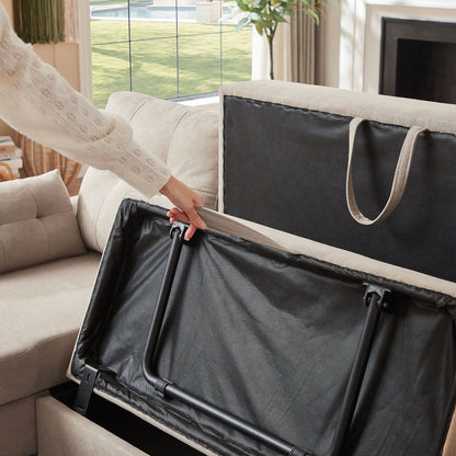 Divano letto imbottito estraibile 76.18 con chaise longue contenitore