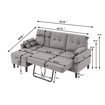 Divano letto imbottito estraibile 76.18 con chaise longue contenitore