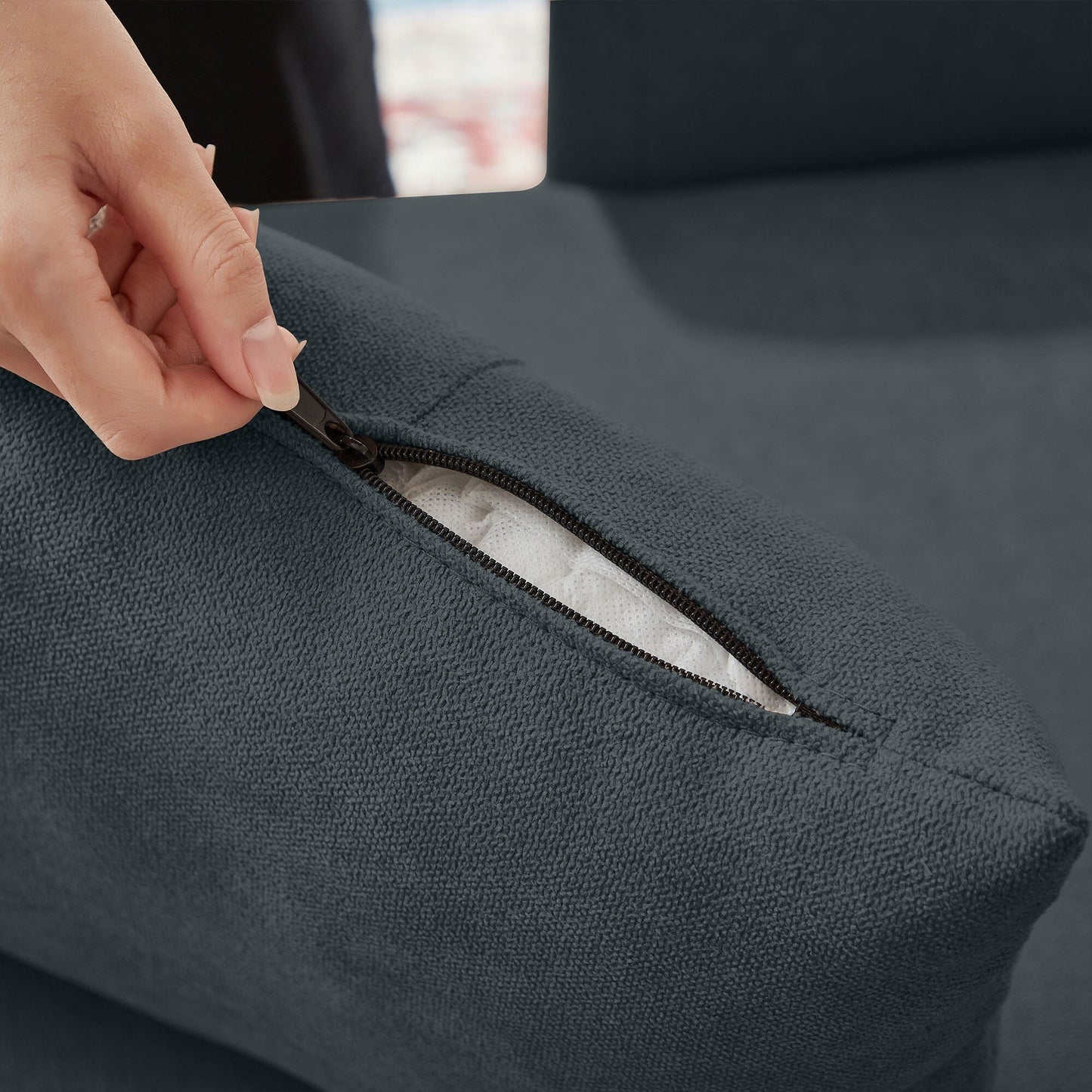 Divano letto imbottito estraibile 76.18 con chaise longue contenitore