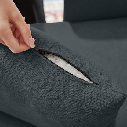 Divano letto imbottito estraibile 76.18 con chaise longue contenitore