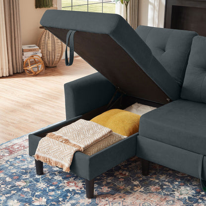 Divano letto imbottito estraibile 76.18 con chaise longue contenitore