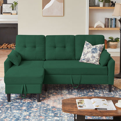 Divano letto imbottito estraibile 76.18 con chaise longue contenitore