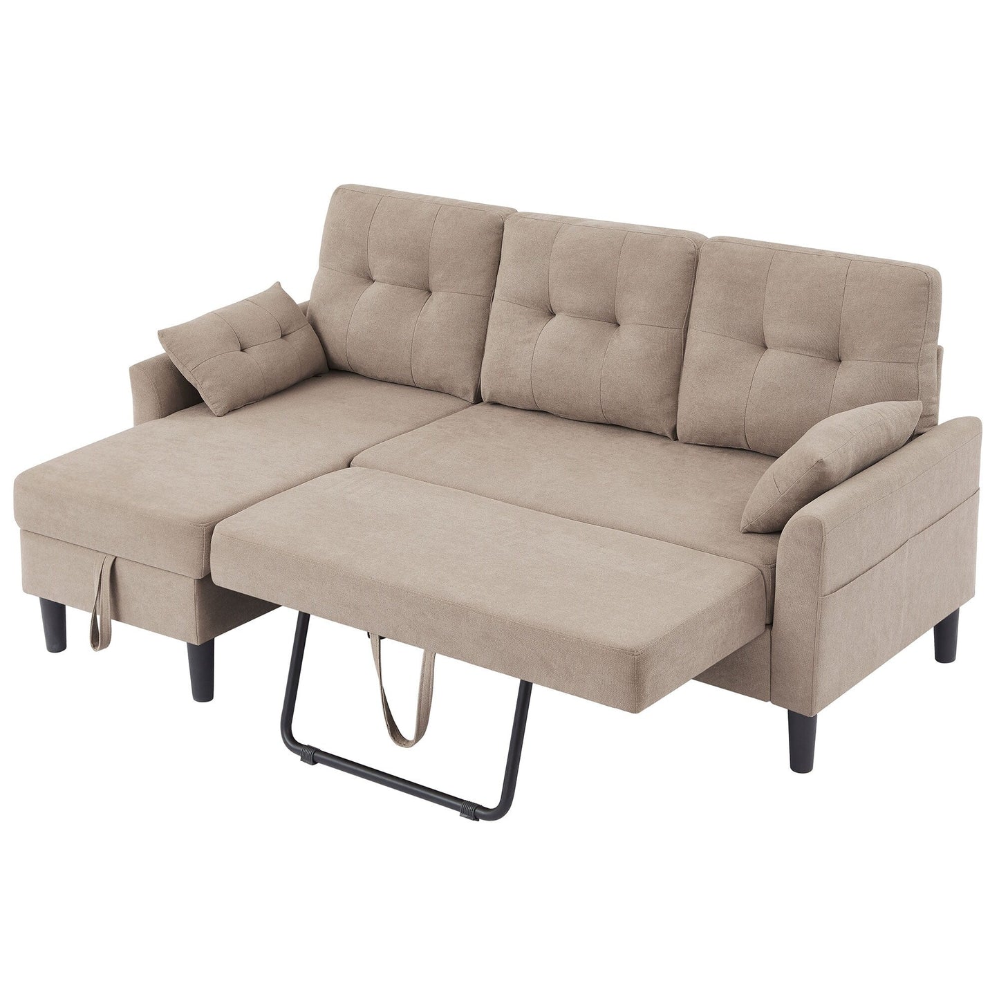 Divano letto imbottito estraibile 76.18 con chaise longue contenitore