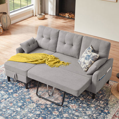 Divano letto imbottito estraibile 76.18 con chaise longue contenitore