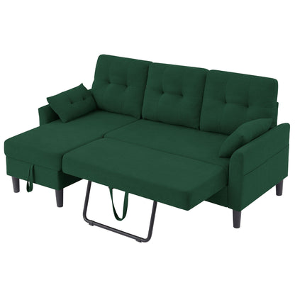 Divano letto imbottito estraibile 76.18 con chaise longue contenitore