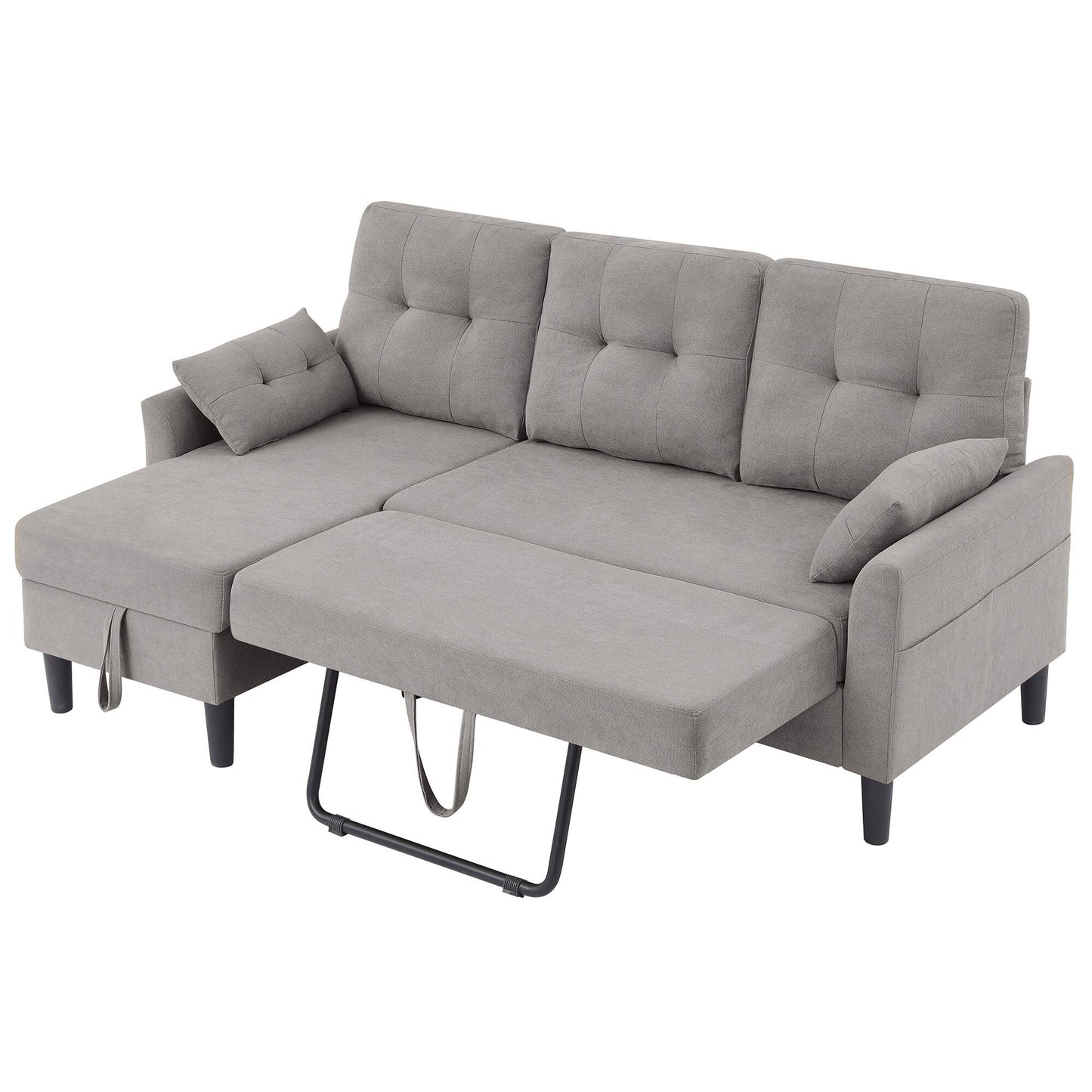Divano letto imbottito estraibile 76.18 con chaise longue contenitore