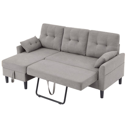 Divano letto imbottito estraibile 76.18 con chaise longue contenitore