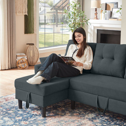 Divano letto imbottito estraibile 76.18 con chaise longue contenitore