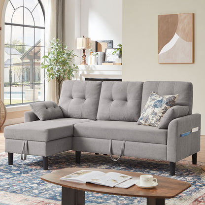 Divano letto imbottito estraibile 76.18 con chaise longue contenitore