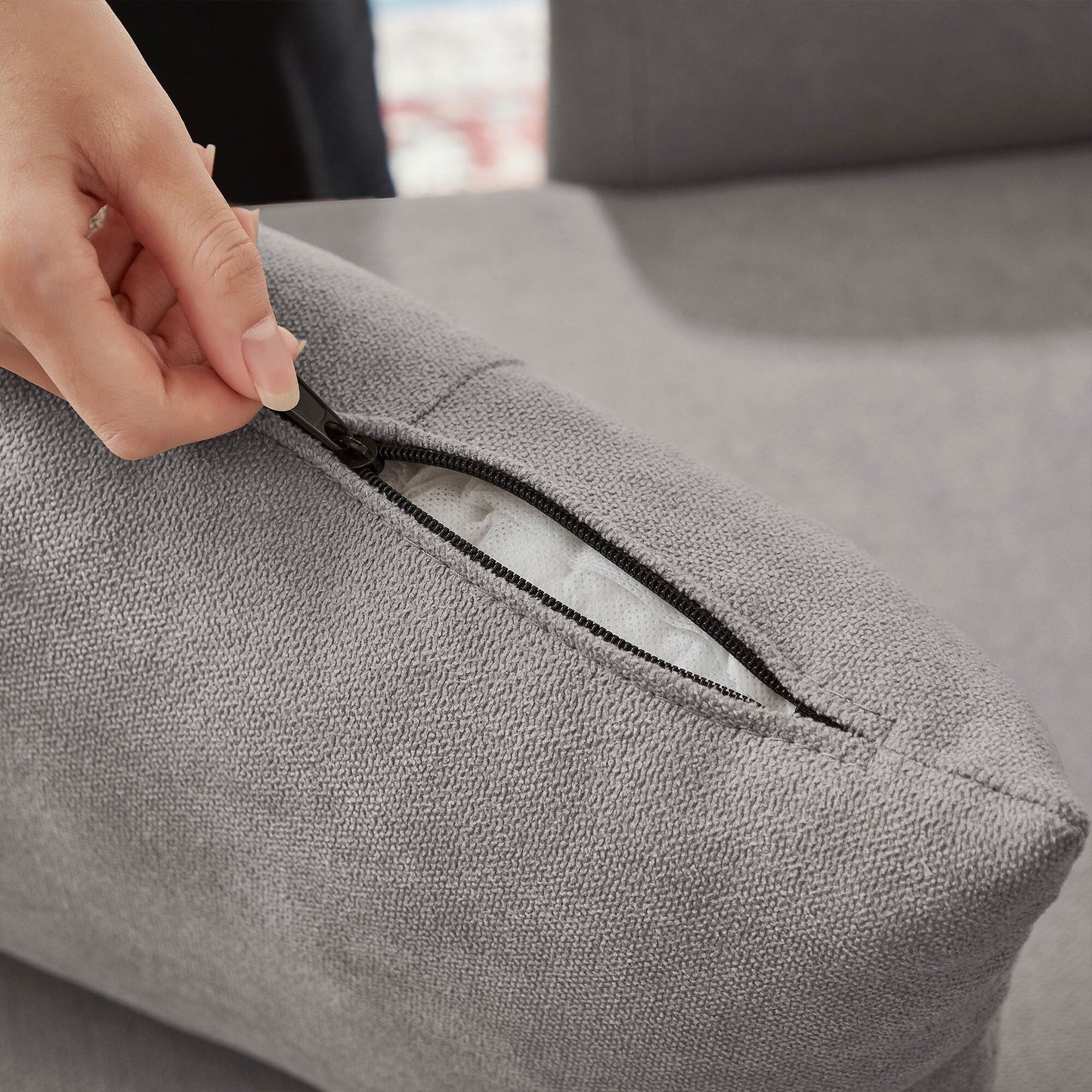 Divano letto imbottito estraibile 76.18 con chaise longue contenitore