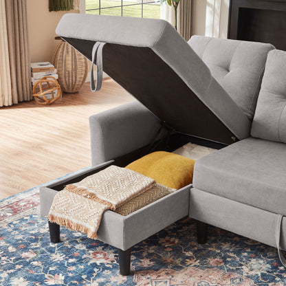 Divano letto imbottito estraibile 76.18 con chaise longue contenitore