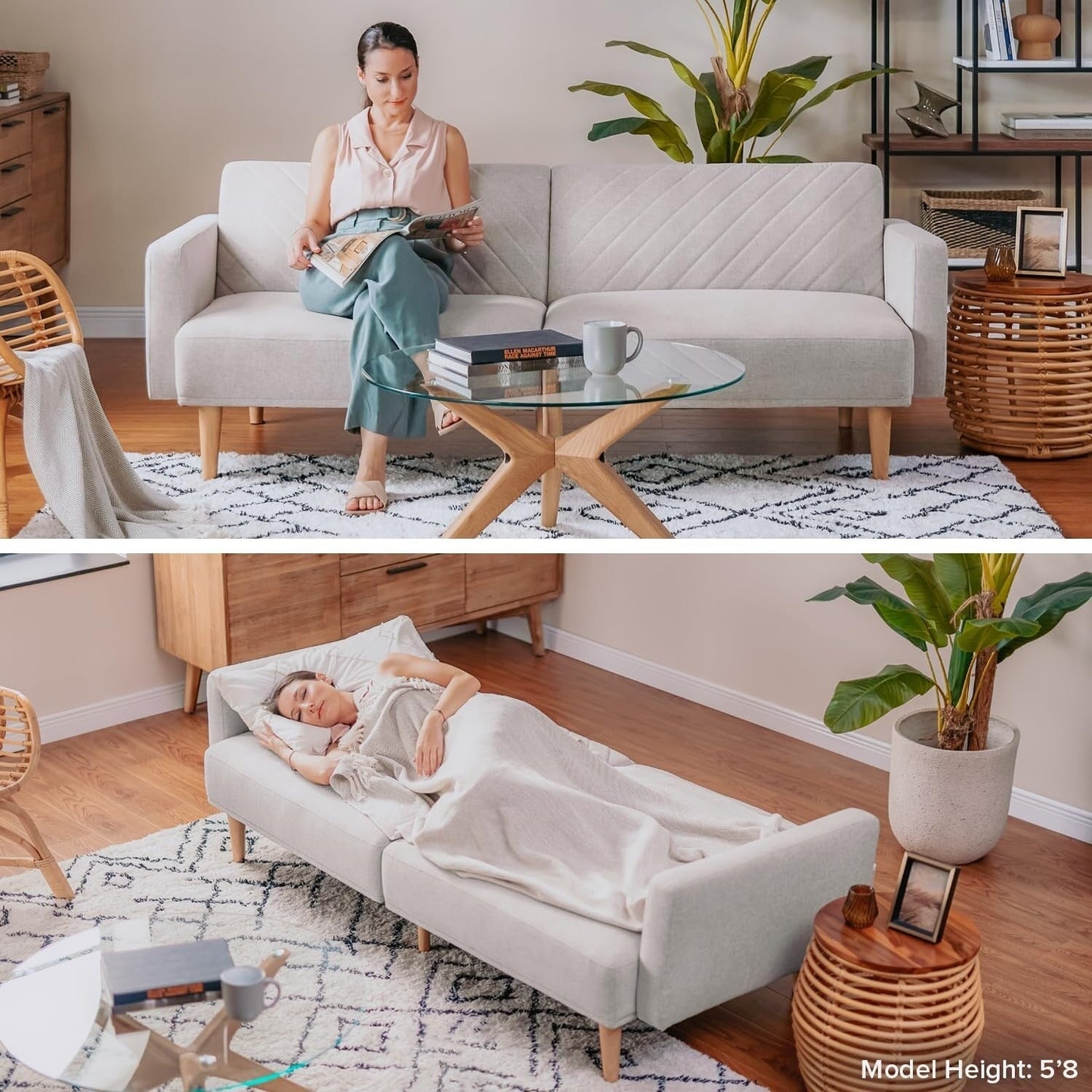 Divano letto futon moderno di metà secolo da 76,8 cm - Divano a due posti con fodera in velluto di alta qualità per soggiorno, verde oliva