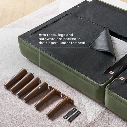 Divano letto futon moderno di metà secolo da 76,8 cm - Divano a due posti con fodera in velluto di alta qualità per soggiorno, verde oliva