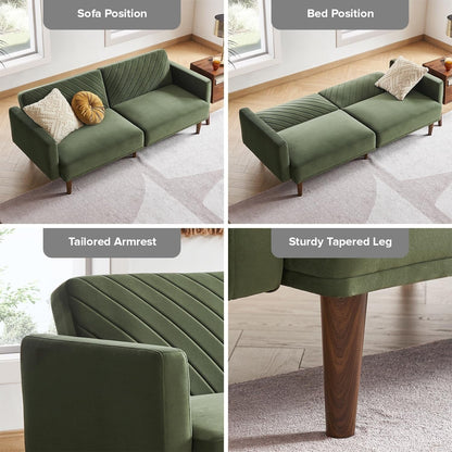Divano letto futon moderno di metà secolo da 76,8 cm - Divano a due posti con fodera in velluto di alta qualità per soggiorno, verde oliva