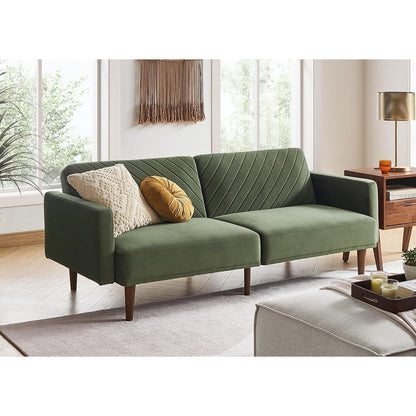 Divano letto futon moderno di metà secolo da 76,8 cm - Divano a due posti con fodera in velluto di alta qualità per soggiorno, verde oliva