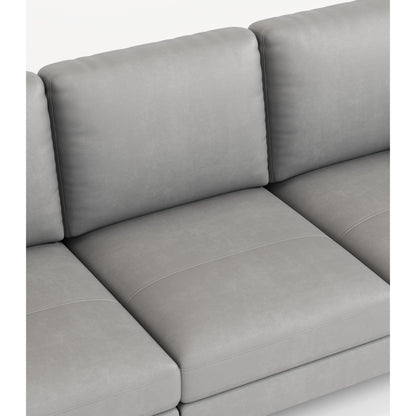 Divano a 3 posti in vera pelle con caricatore USB, cuscini ad alta resilienza e gambe in metallo nero.