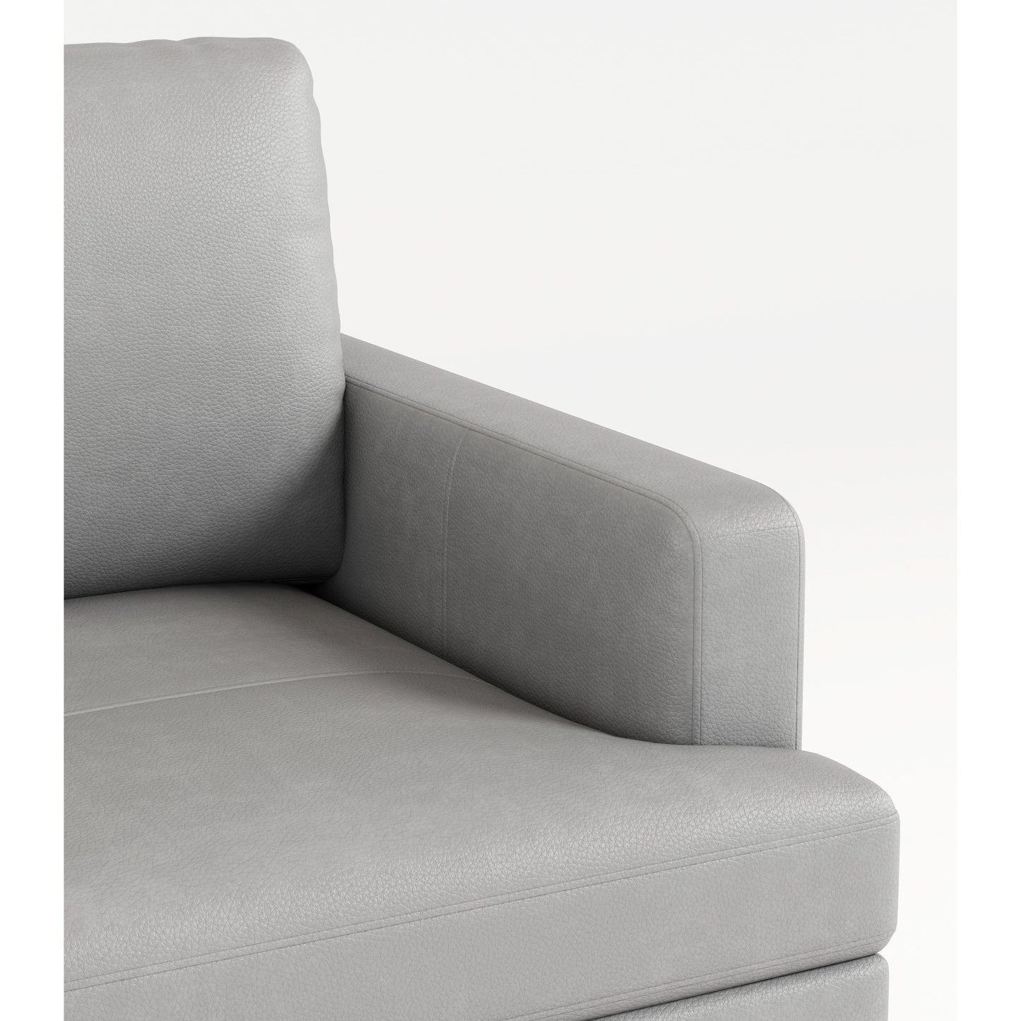 Divano a 3 posti in vera pelle con caricatore USB, cuscini ad alta resilienza e gambe in metallo nero.