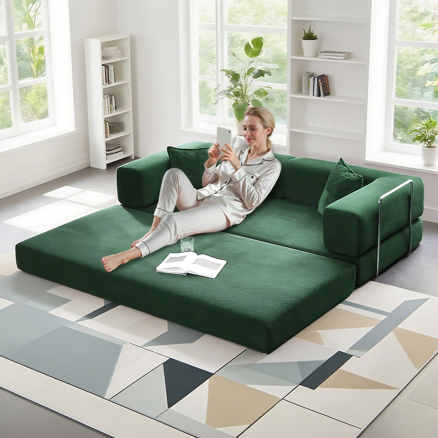 Divano letto trasformabile da 78,8 metri con cuscino, supporto per la schiena, bracciolo, divano da pavimento, divano a compressione, divano futon, letto da salotto