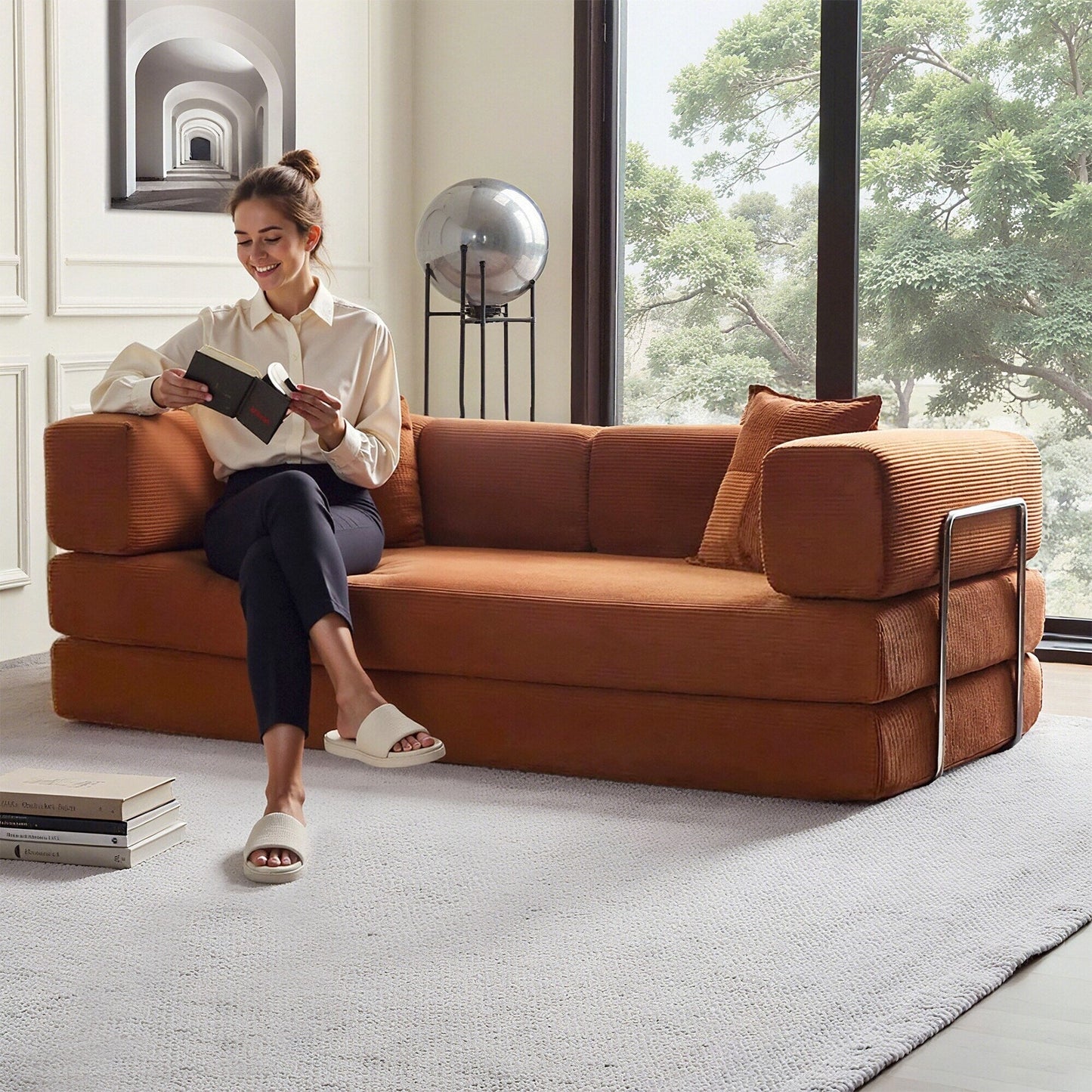 Divano letto trasformabile da 78,8 metri con cuscino, supporto per la schiena, bracciolo, divano da pavimento, divano a compressione, divano futon, letto da salotto